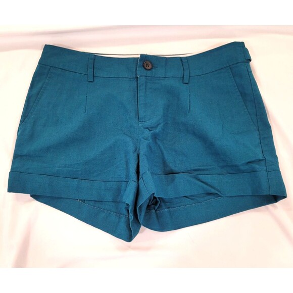 Banana Republic Pants - NWT Banana Republic Womens Size 8 Teal Green Linen Shorts w/ Pockets Cuffed